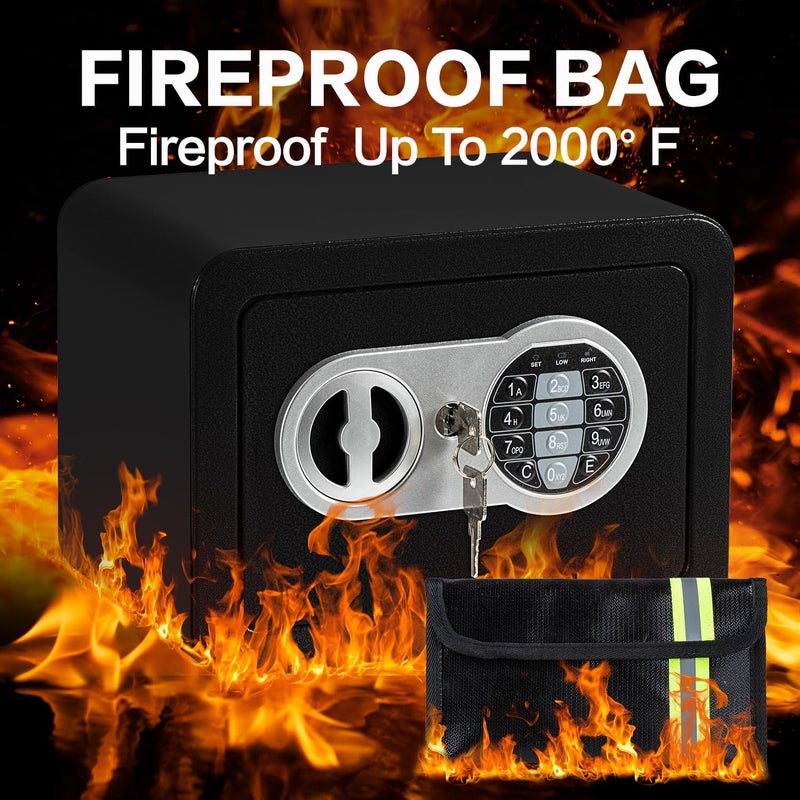 Locksworth 0.23 Cubic Feet Safe Box, Small Safe W/Fireproof Bag, Keys & Pass Code, Digital Electronic Security Money Box for Cash, Document, Home, Office, Hotel Use, Black, 6.69"D x 9.06"W x 6.69"H - Image 2